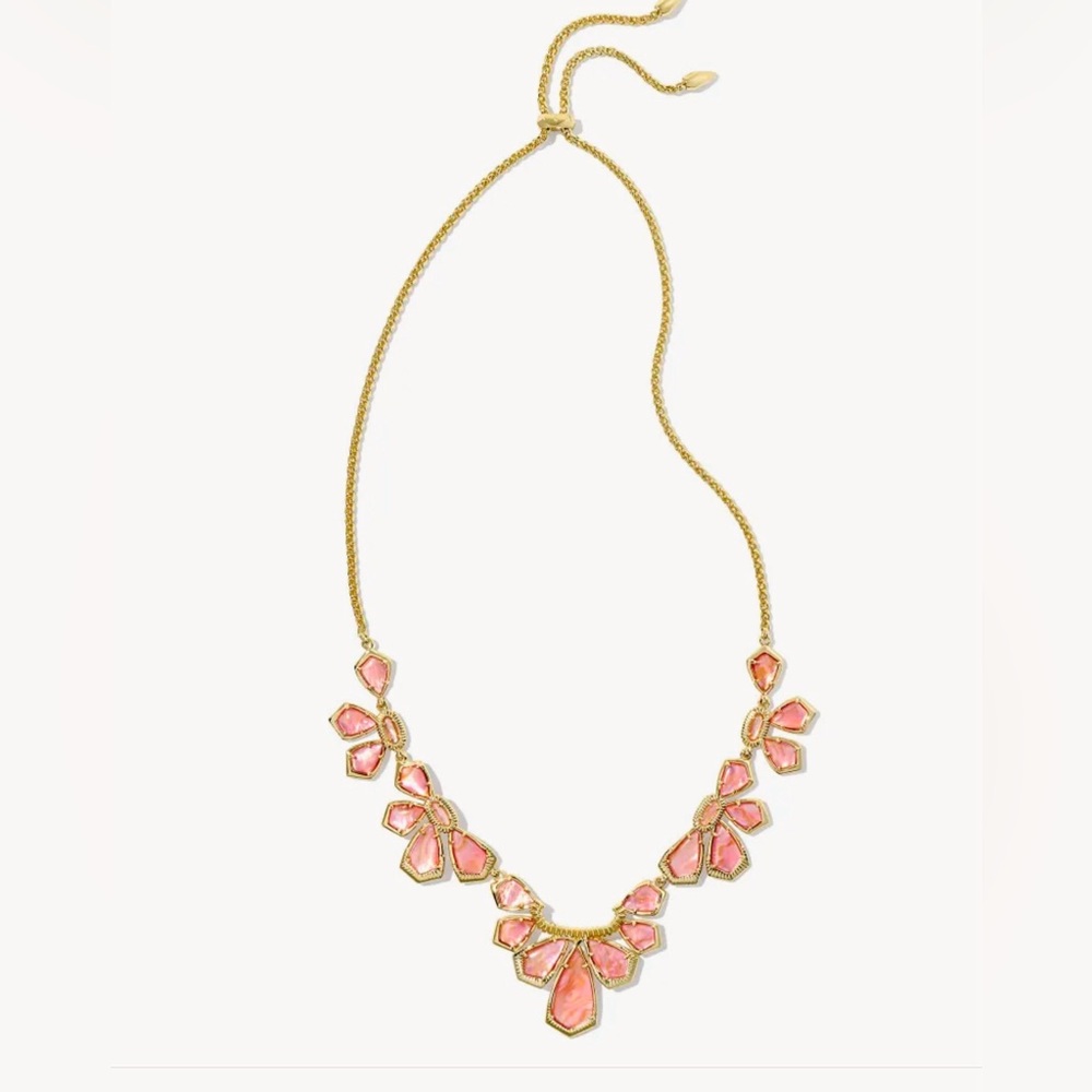 Kendra Scott Layne Gold Statement Necklace Light Pink Iridescent Abalone NWT